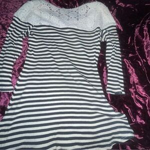 Striped Black and White Lace Top